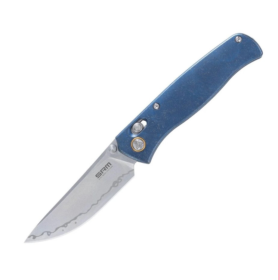 SRM Medal Crossbar Lock Folding Knife Laminated and Bead Blasted/Blue Titanium SRM-255L-TE2
