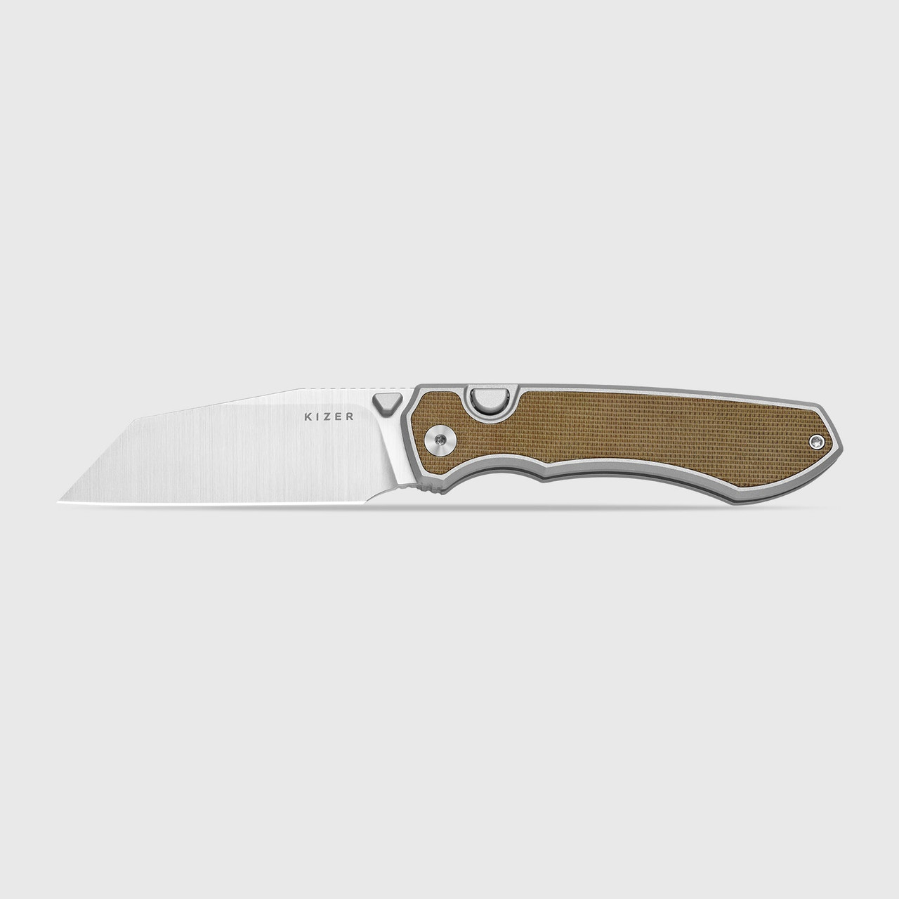 Kizer Wharning Folder Silver-Brown Aluminum and Norplex Ultrex Micarta Handle Satin S45VN Blade KI3738A1