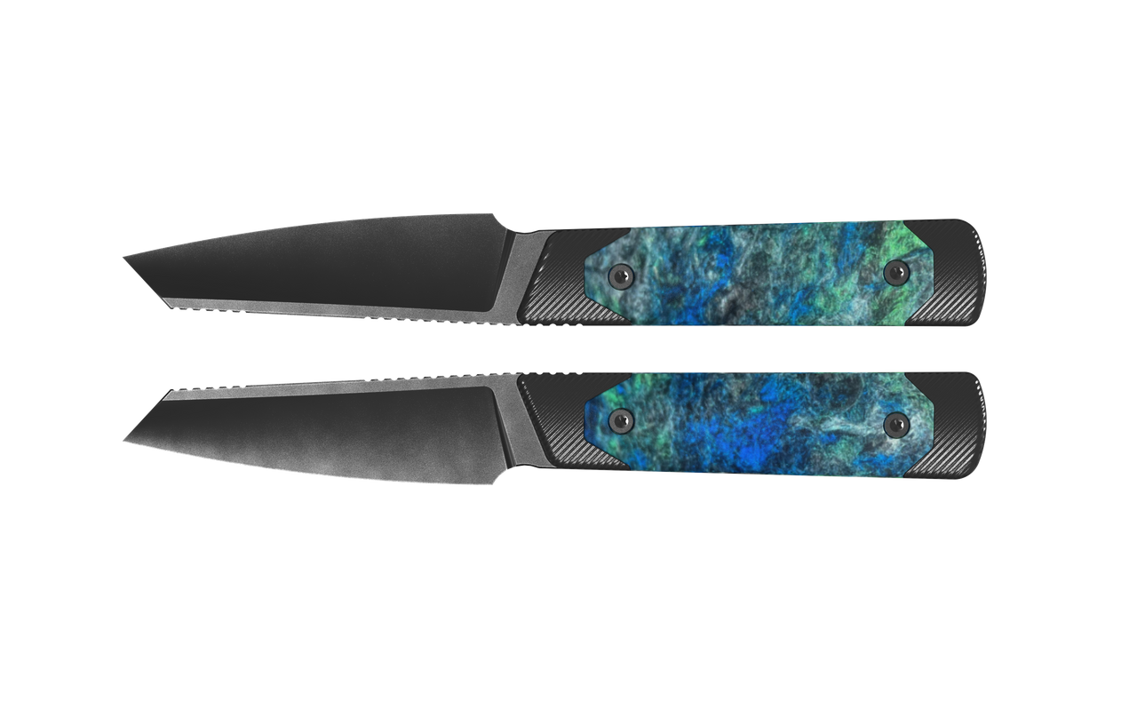 Kizer Hallow Fixed Knife Grey-Green-Blue Aluminum and Carbon Fiber Handle Gray PVD 10V Blade 1123A2