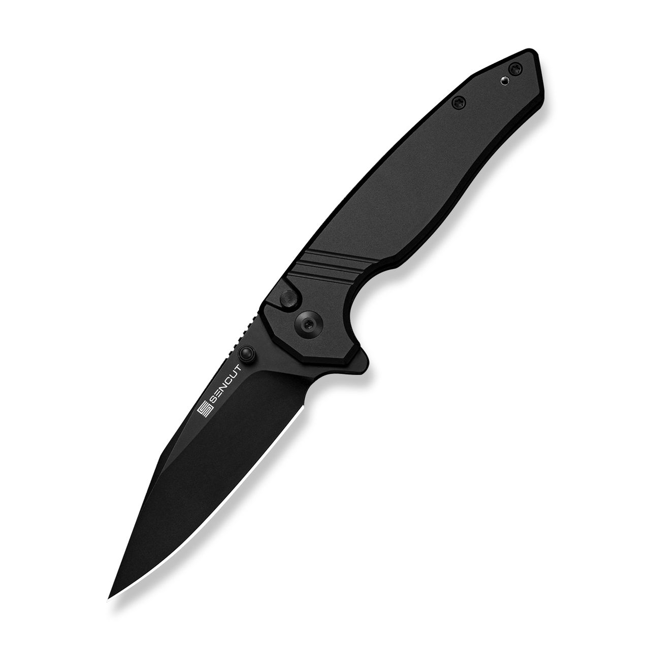 Sencut Selkyris Button Lock Folding Knife Black D2/Black Aluminum