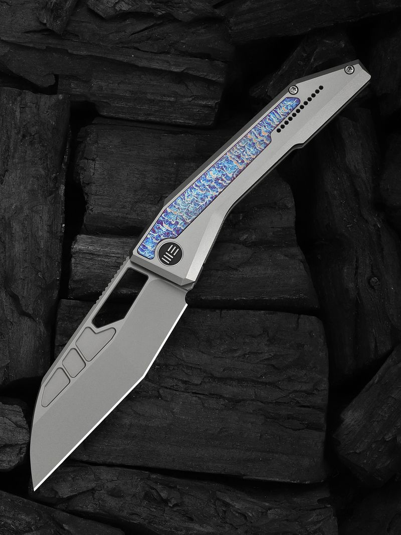 We Knife Co. Inceptus Framelock Folding Knife Stonewash M390/Gray Titanium With Flamed Inlay WE25017-2
