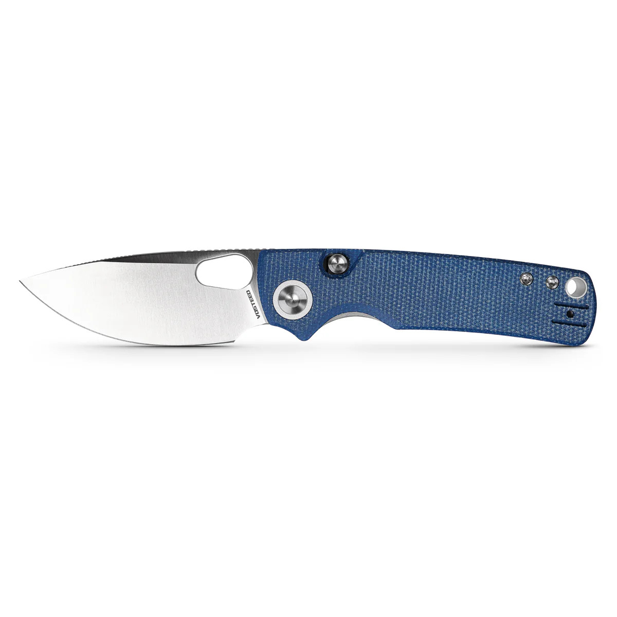 Vosteed Porcupine Thumb Hole Folder 14C28N Satin Blade Blue Micarta Handle