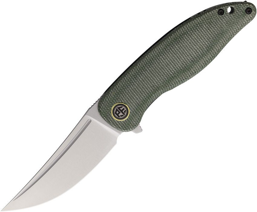 Petrified Fish Simum Linerlock Folder Green Canvas Micarta Handle Satin K110 Blade PFKP06GRMS