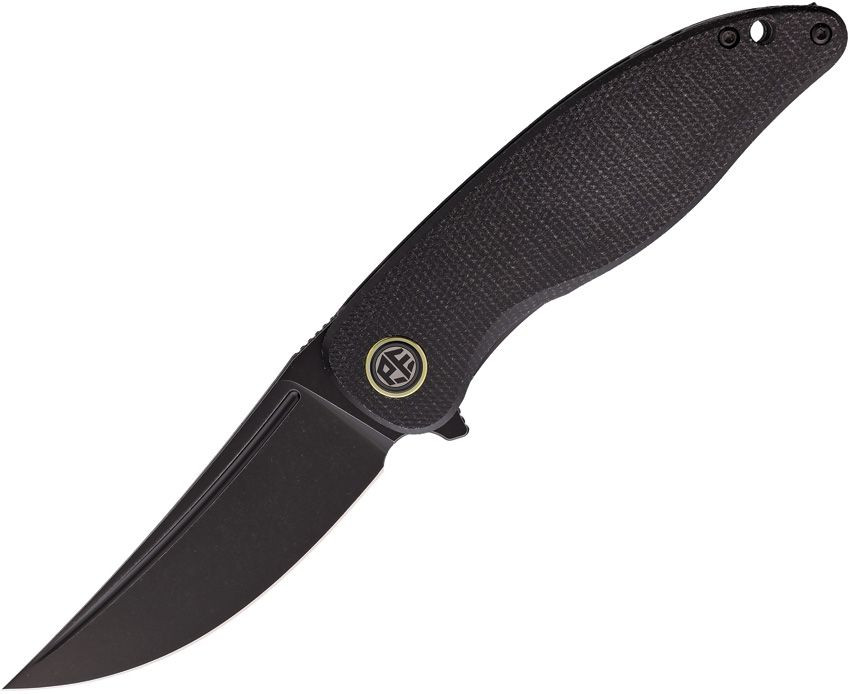 Petrified Fish Simum Linerlock Folder Black STN WSH Blade Black Canvas Micarta Handle PFKP06DMDW