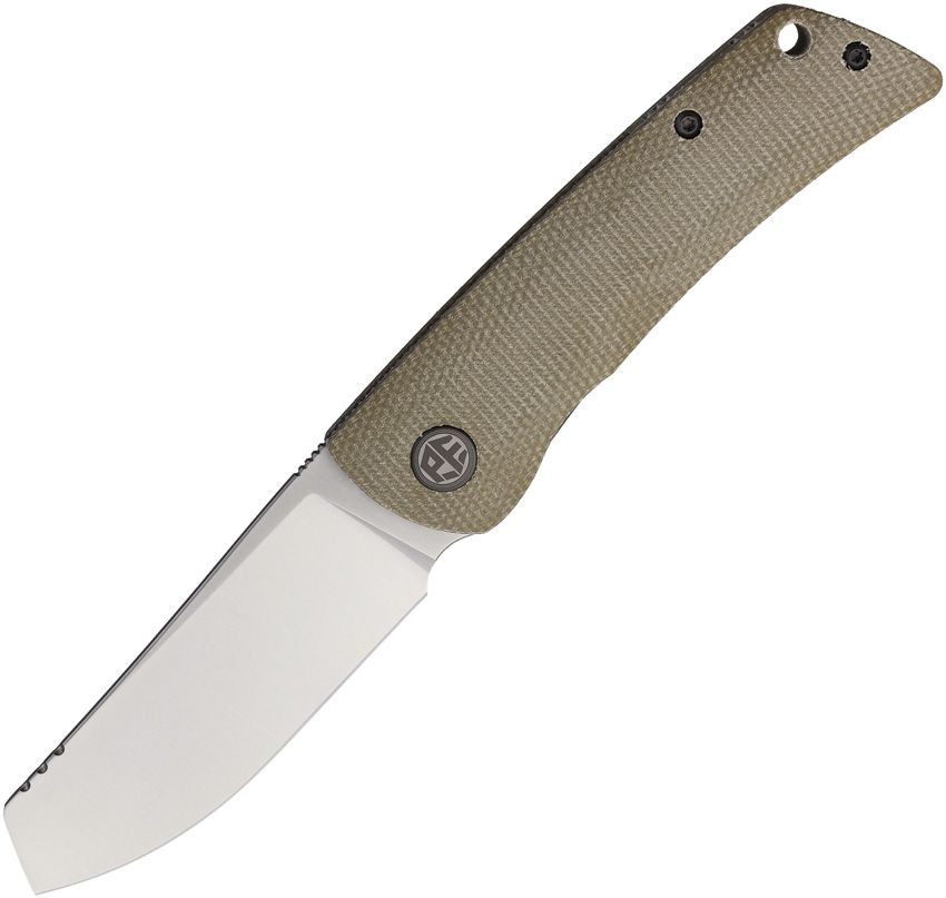 Petrified Fish Flavorist Linerlock Folder Satin K110 Cleaver Style Blade Khaki Canvas Micarta Handle PFKE05KMP