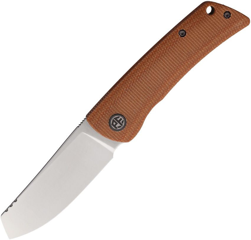 Petrified Fish Flavorist Linerlock Folder Satin K110 Cleaver Style Blade Brown Canvas Micarta Handle PFKE05BRMP