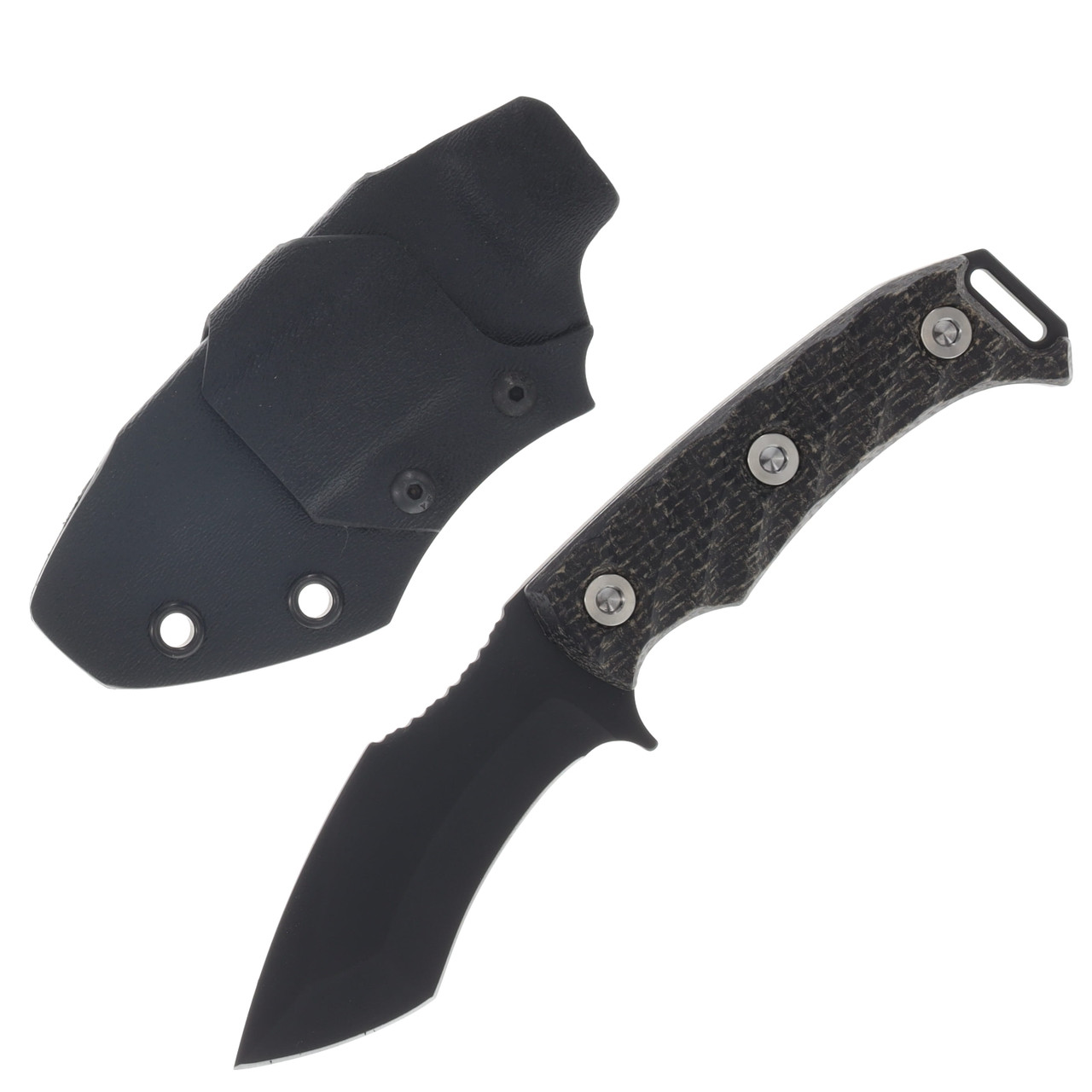 Half Face Buteo- Black Burlap Micarta, Armor Black Cerakote, Ti Allen Bolts, Textured Grip HFBUTEOBBM