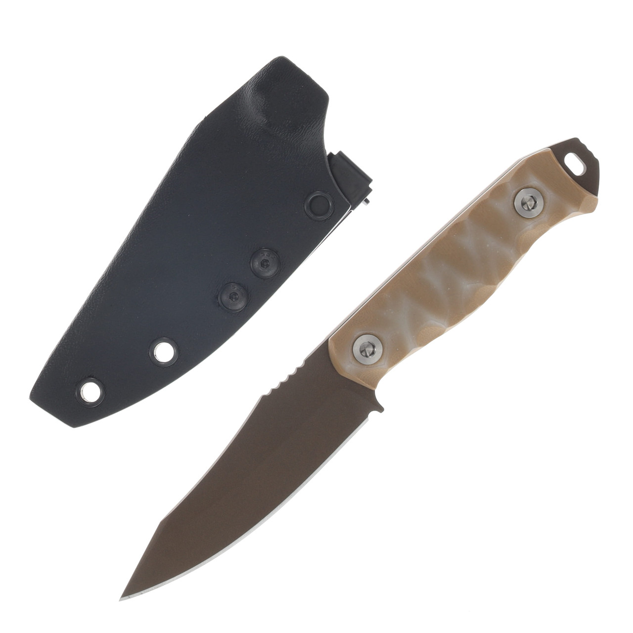 Half Face Field Knife Jr- Coyote and Ghost G10, Midnight Bronze Cerakote, Ti Bolts, Textured Grip  HFFKJRCYGHOST