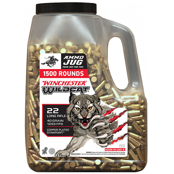 Winchester Wildcat Ammo Jug .22 LR  Ammunition 1500 Rounds Copper Plated 40-Grain DynaPoint