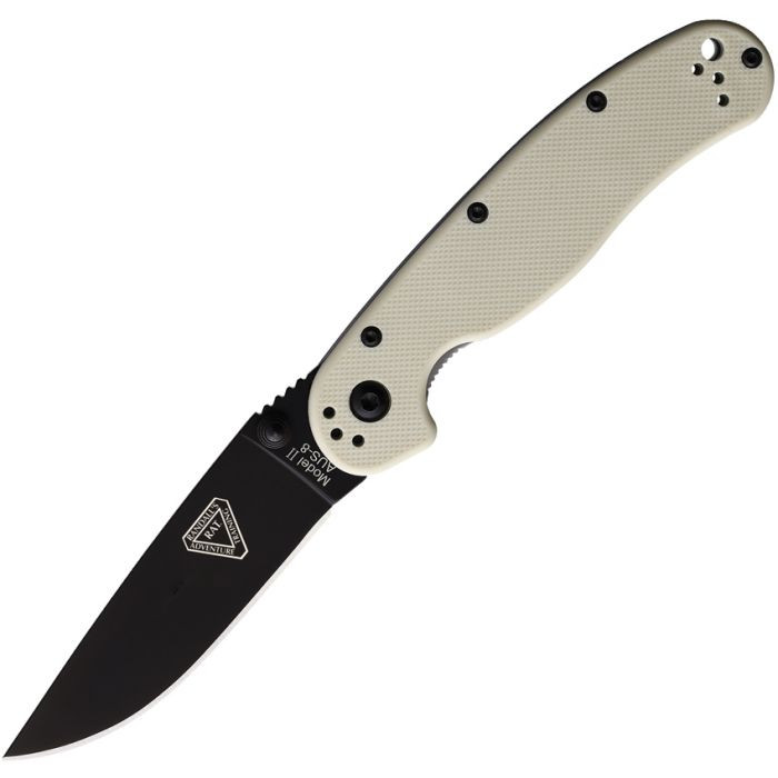 Ontario Knife Co Rat II Ivory 3in Plain Black Drop Point Clam Pack