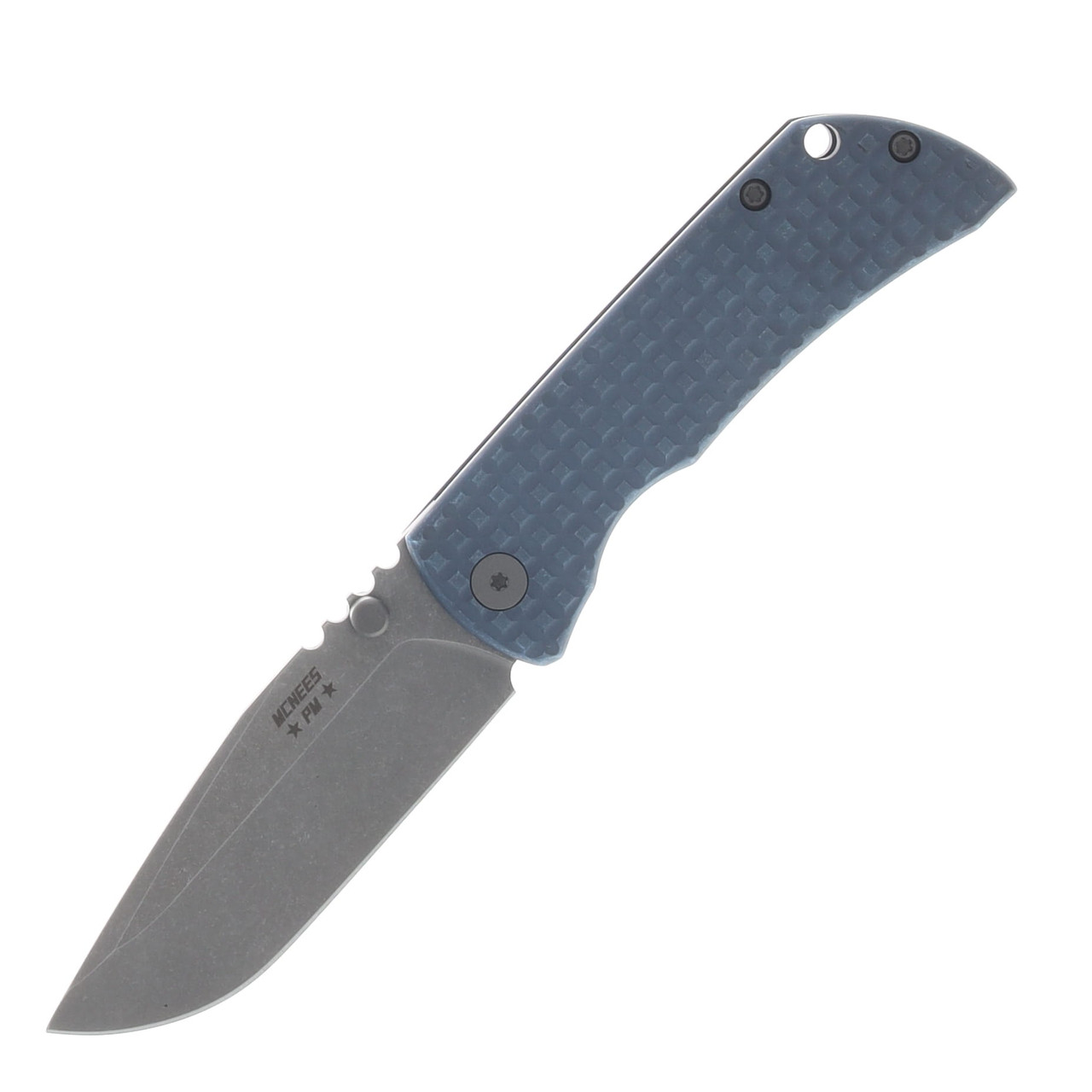 McNees PM Mac 2 Folding Knife Gen 2 Stonewash MagnaCut/Blue Frag Titanium MAC3PMFGATBLSW
