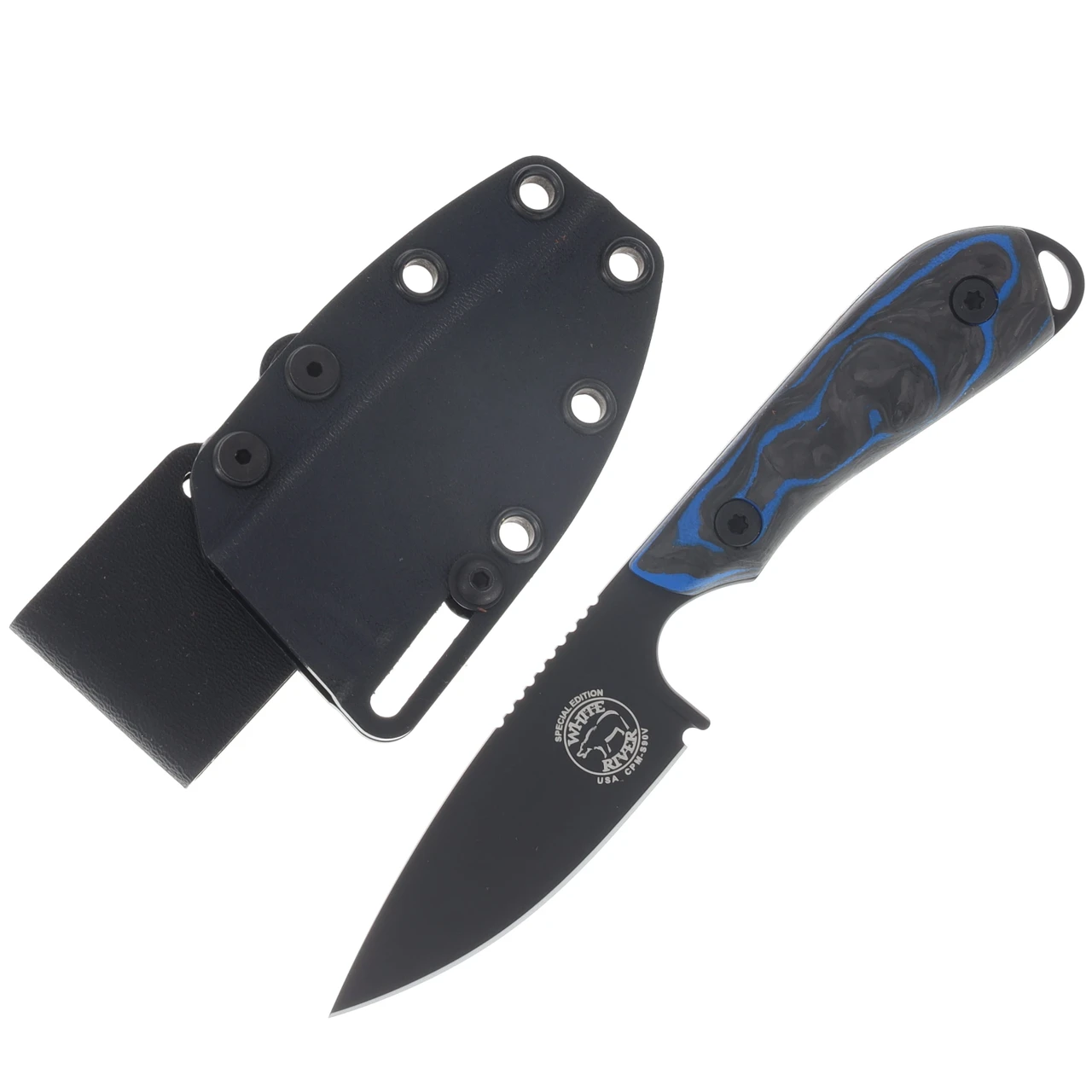 W.R.K.T SMKW Model 1-Carbon Fiber/Blue Burl G-10 /Blk S90V WRM1-CFBGB