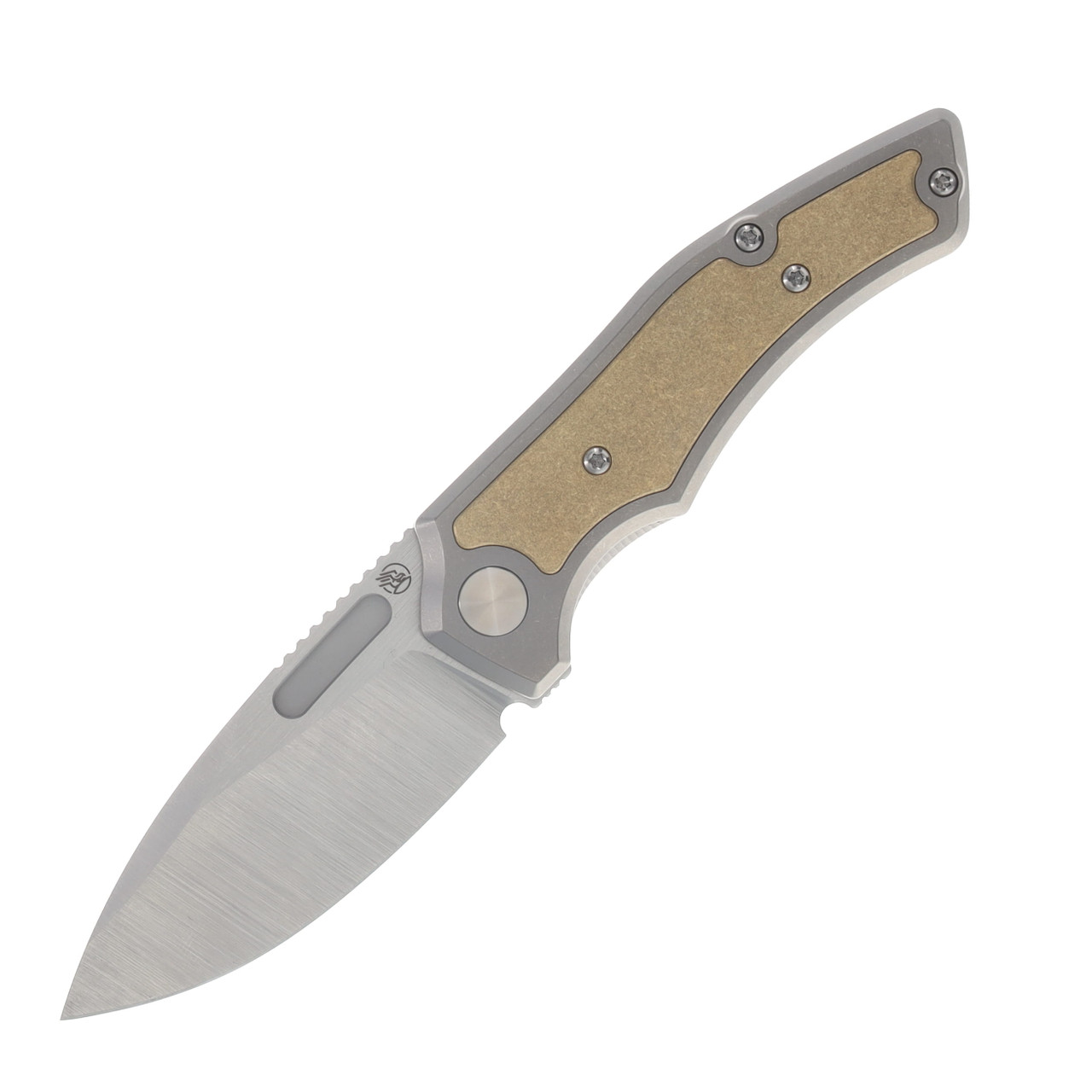Griffin Scout F3 Folding Knife Belt Satin Magnacut/Light Stonewash Titanium with Stonewash Brass Inlay GRIFFSF3BSLSSB