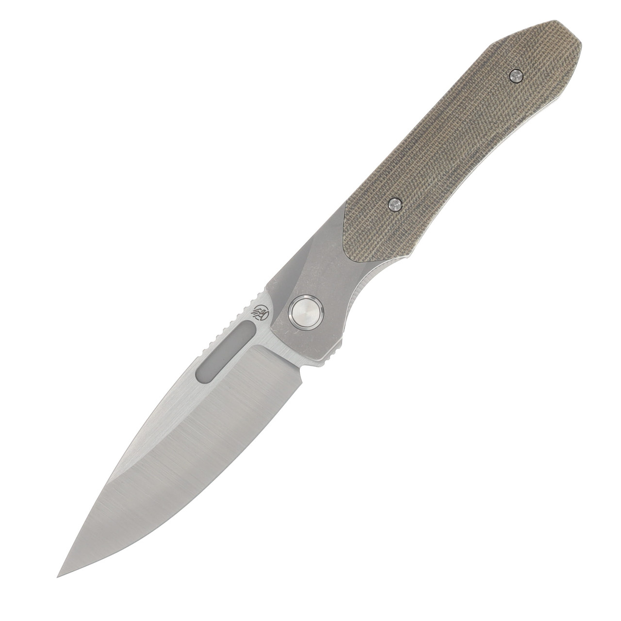 Griffin X Series Bolster Lock Folding Knife Belt Satin Magnacut/Light Stonewash Titanium with Olive Micarta Inlay GRIFFXSERIESBSLSWOMI