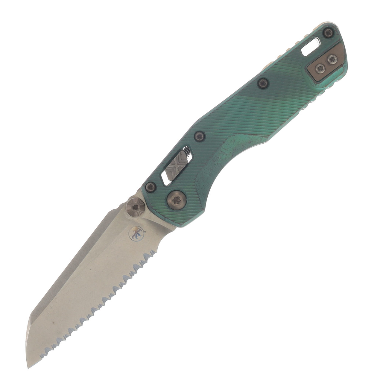 MICROTECH MSI MINI RAM-LOK FULL SERRATED MARFIONE SELECT BRONZED STONEWASH FINISH ANTIQUE GREEN ANODIZED FLUTED TITANIUM W/ BRONZE TITANIUM BRONZED DOUBLE VAPOR BLAST STAINLESS MT210M15MS2
