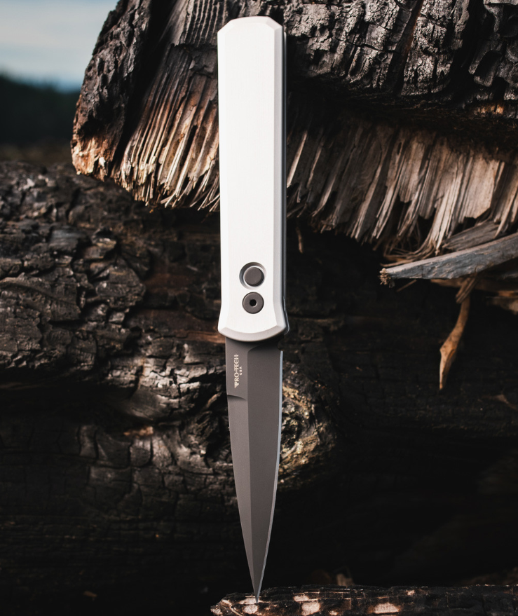 Pro Tech Auto Godfather Silver Handle Black Blade AUPT921-SILVER
