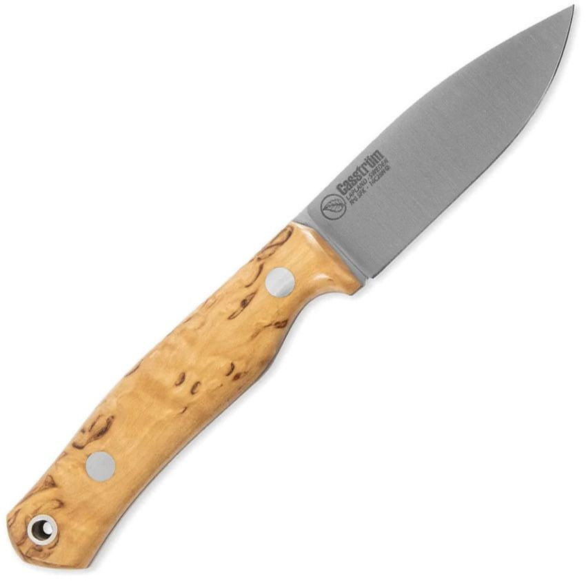Casstrom No 8 SFK Fixed Blade Curly Birch W/Black Liners Satin 14C28N W/Sheath