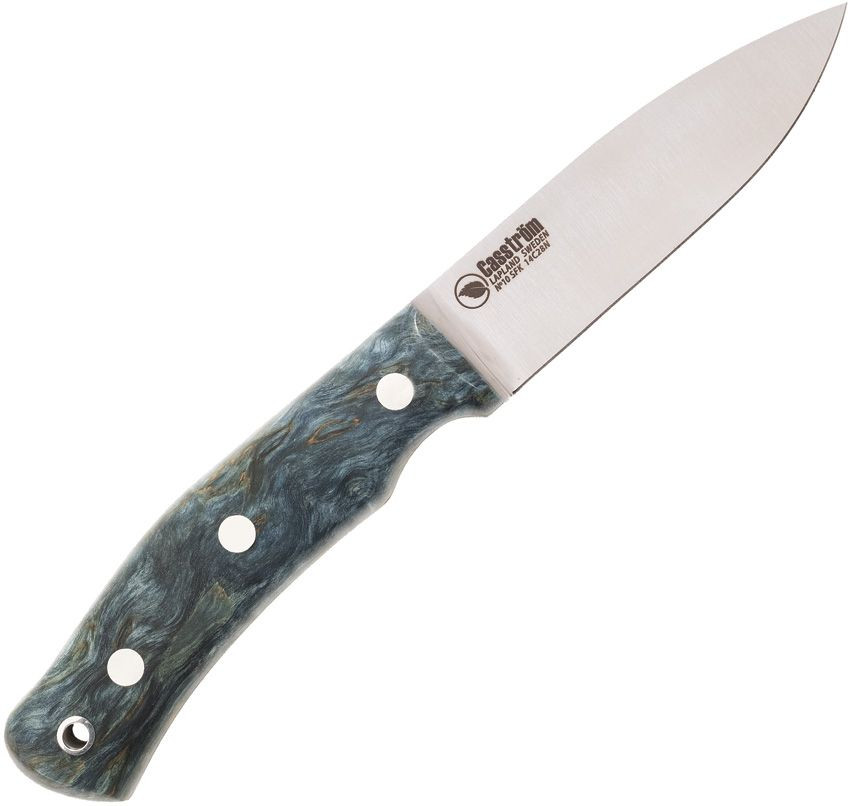 Casstrom No 10 Forest Fixed Knife Blue Curly Birch Satin Flat 14C28N W/Sheath CI14119