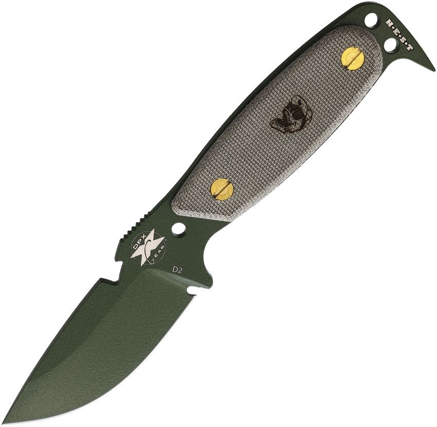 DPX Gear Hest Original Fixed Green Canvas Micarta OD Green Powder Coated D2 Blade DPXHSX114
