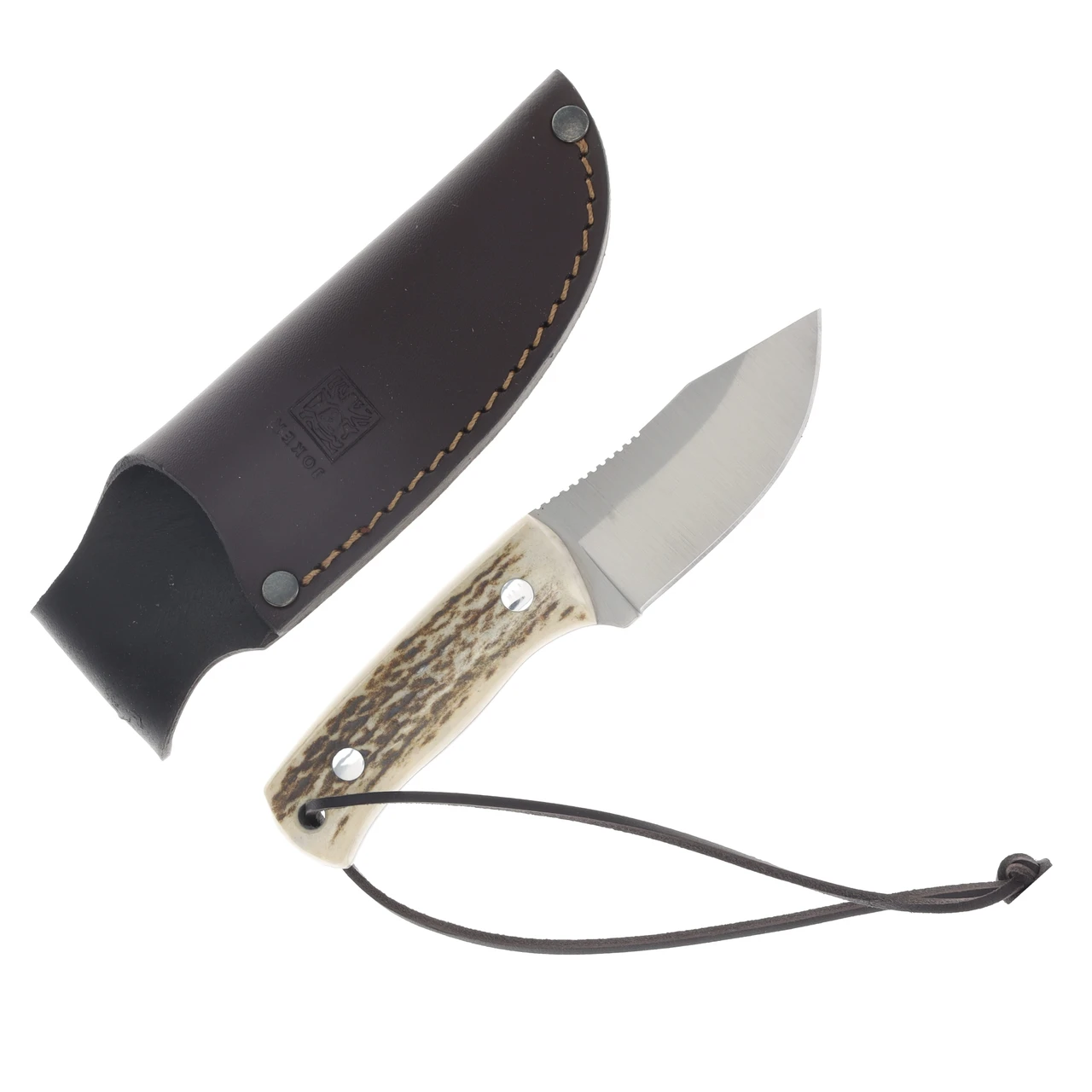 Joker Erizo Fixed Stag Bone Handle Satin 1.4116 Stainless Blade W/Leather Sheath JKRCC75