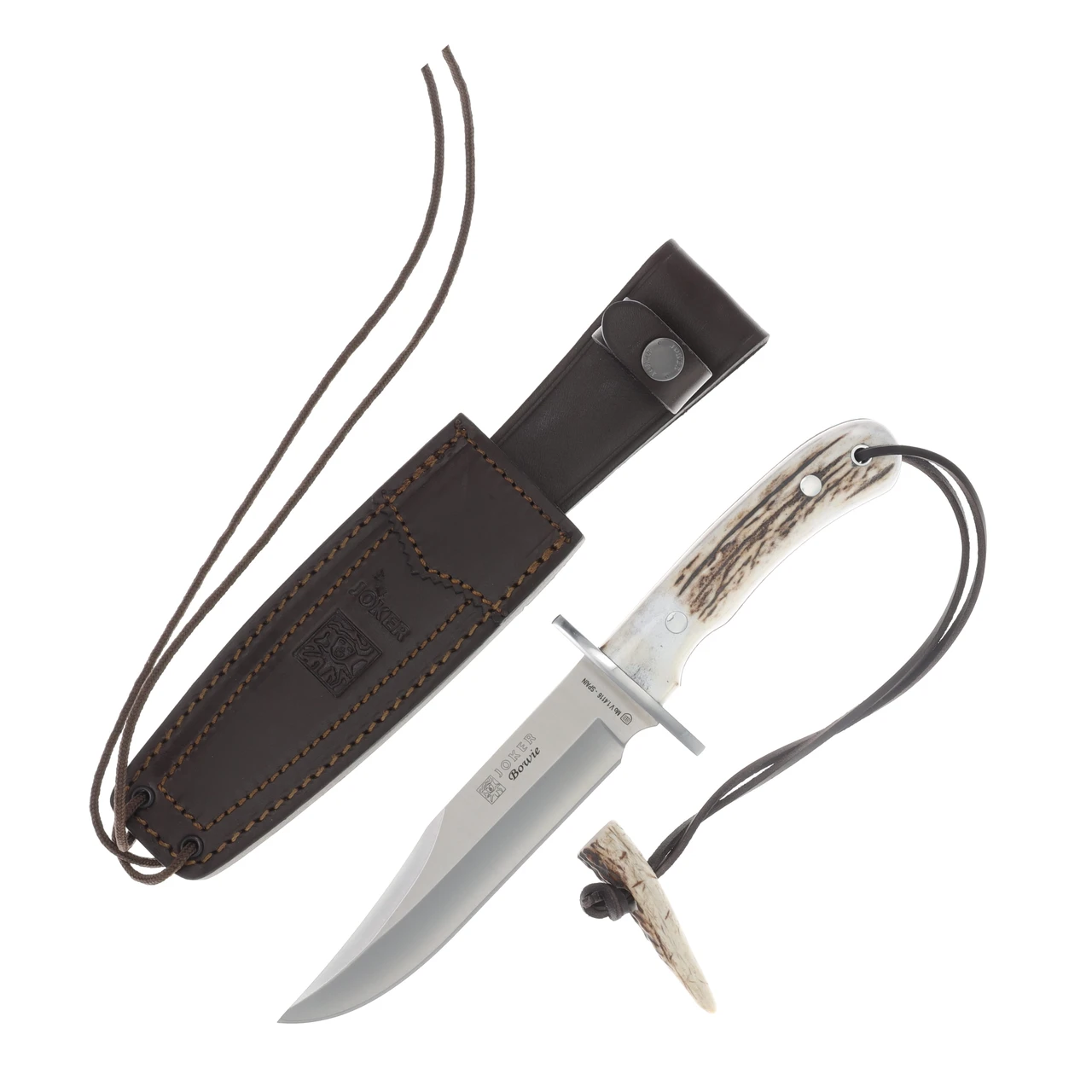 Joker Bowie Stag Handle Satin 1.4116 Stainless Blade W/Leather Sheath JKRCC96