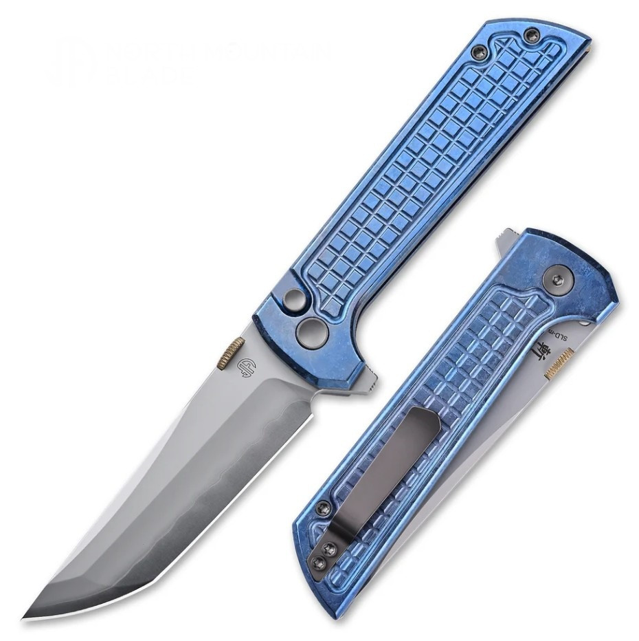 North Mountain Blade Chop 2 Button Lock Folder Aluminum Grid Ice Blue SLD-Magic NMB2406ICGBL