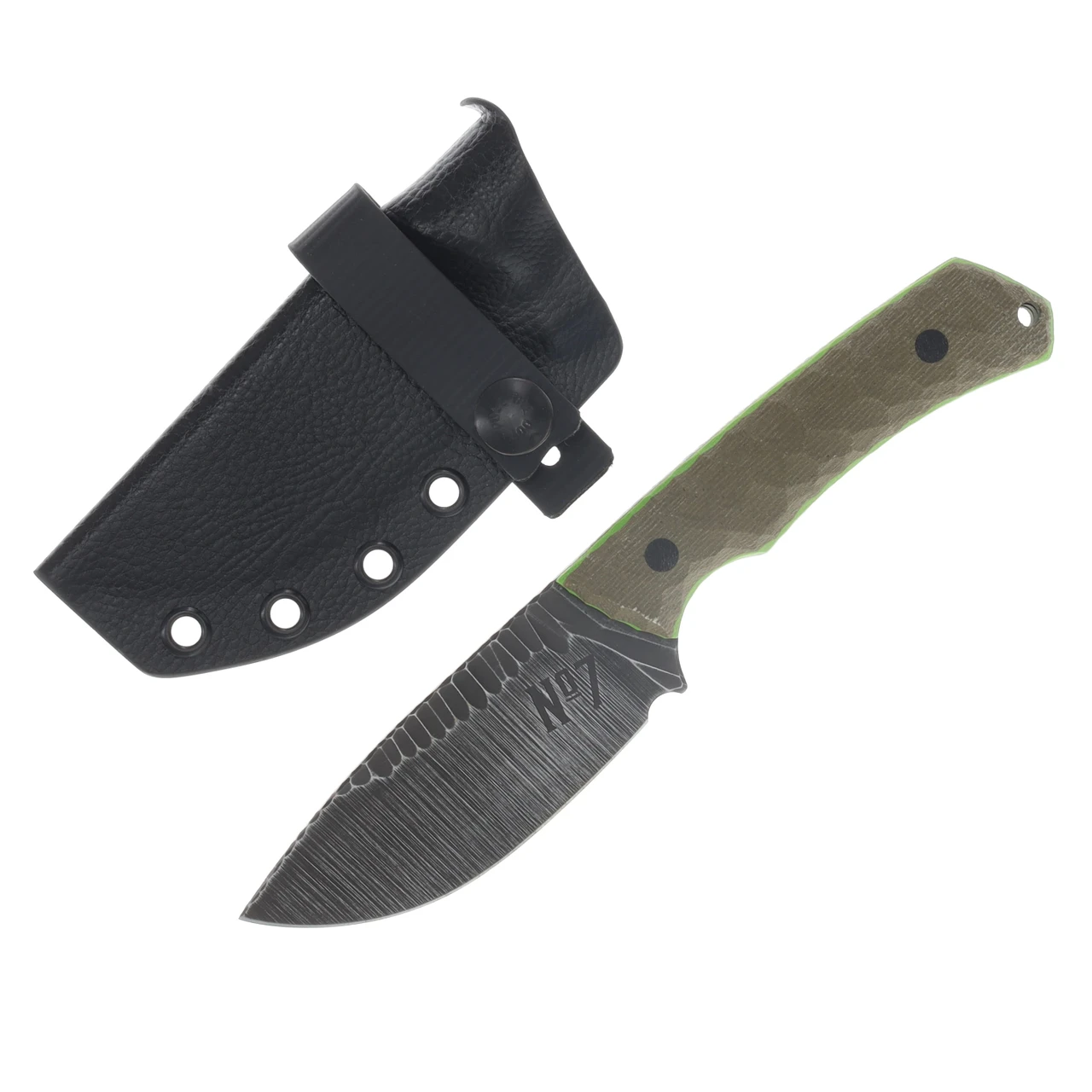 NO7 Knife Company Highland  Fixed Blade OD Canvas Toxic Liners Black Pins W/Sheath NO7HIGHLAND-ODCAN-TOX-BP