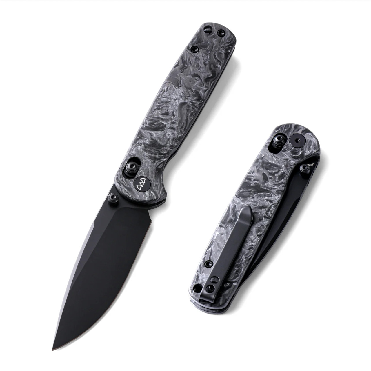 Wixco Drax Folding Knife Black 14C28N Blade Grey Shredded Carbon Fiber Handle WX10-B