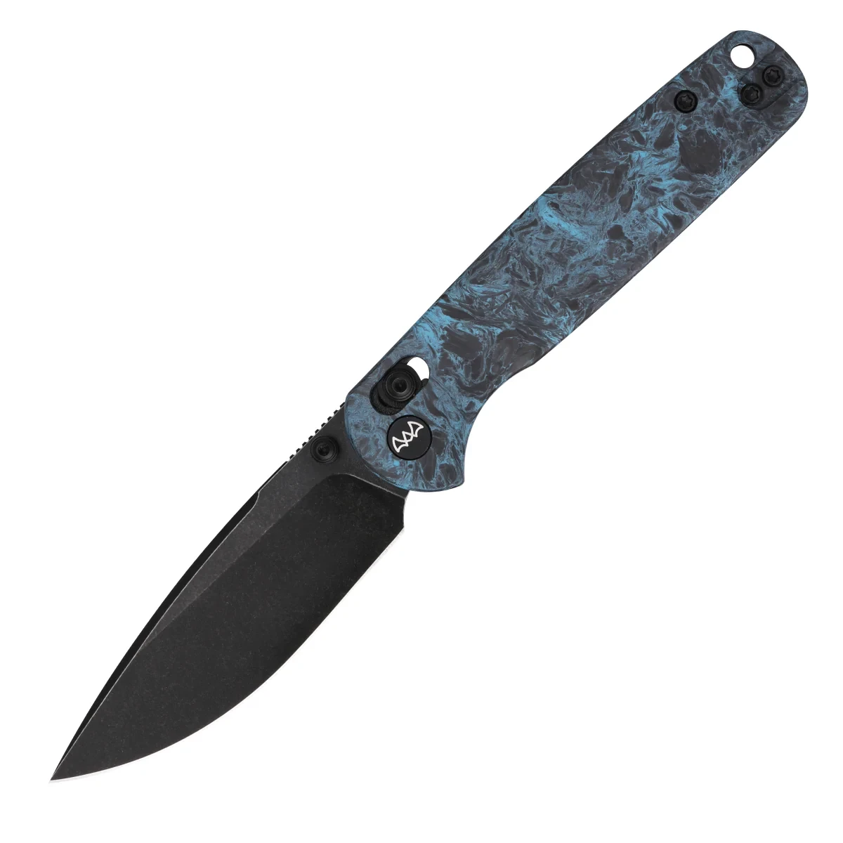 Wixco Drax II Folding Knife Black STN WSH 14C28N Blade Blue Shredded Carbon Fiber Handle WX10-DNV