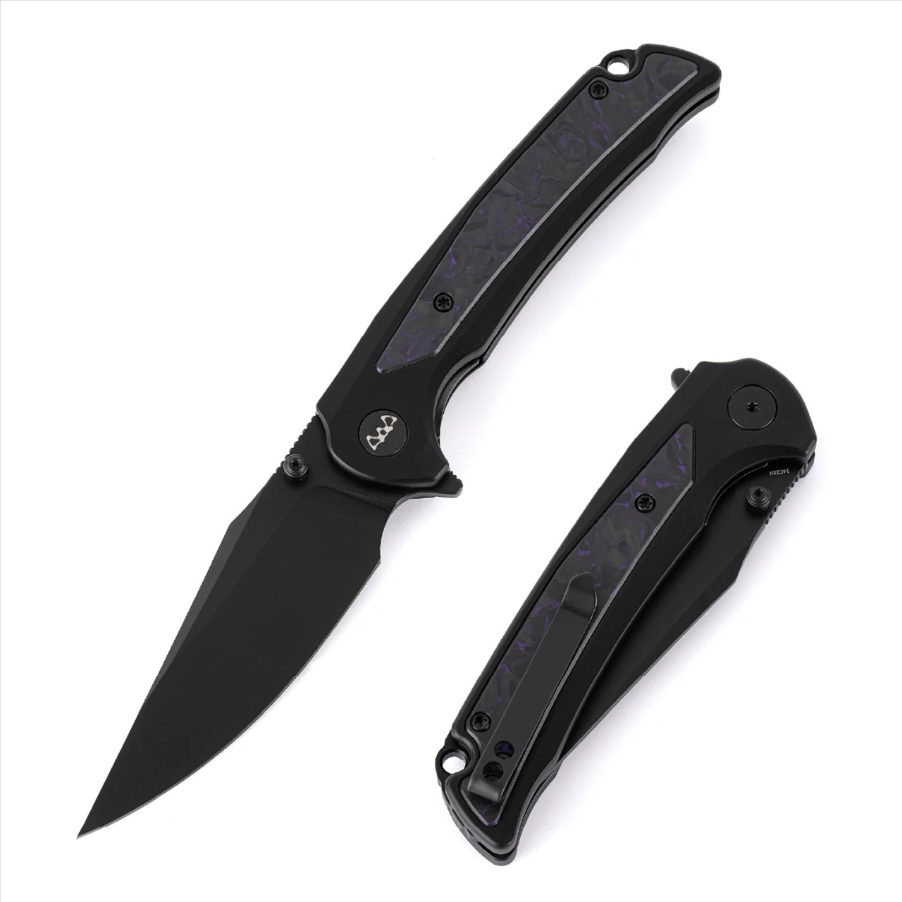 Wixco Scort Folder Black 14C28N Blade Black Aluminum W/Shredded Carbon Fiber Inlay Handle WX14-A