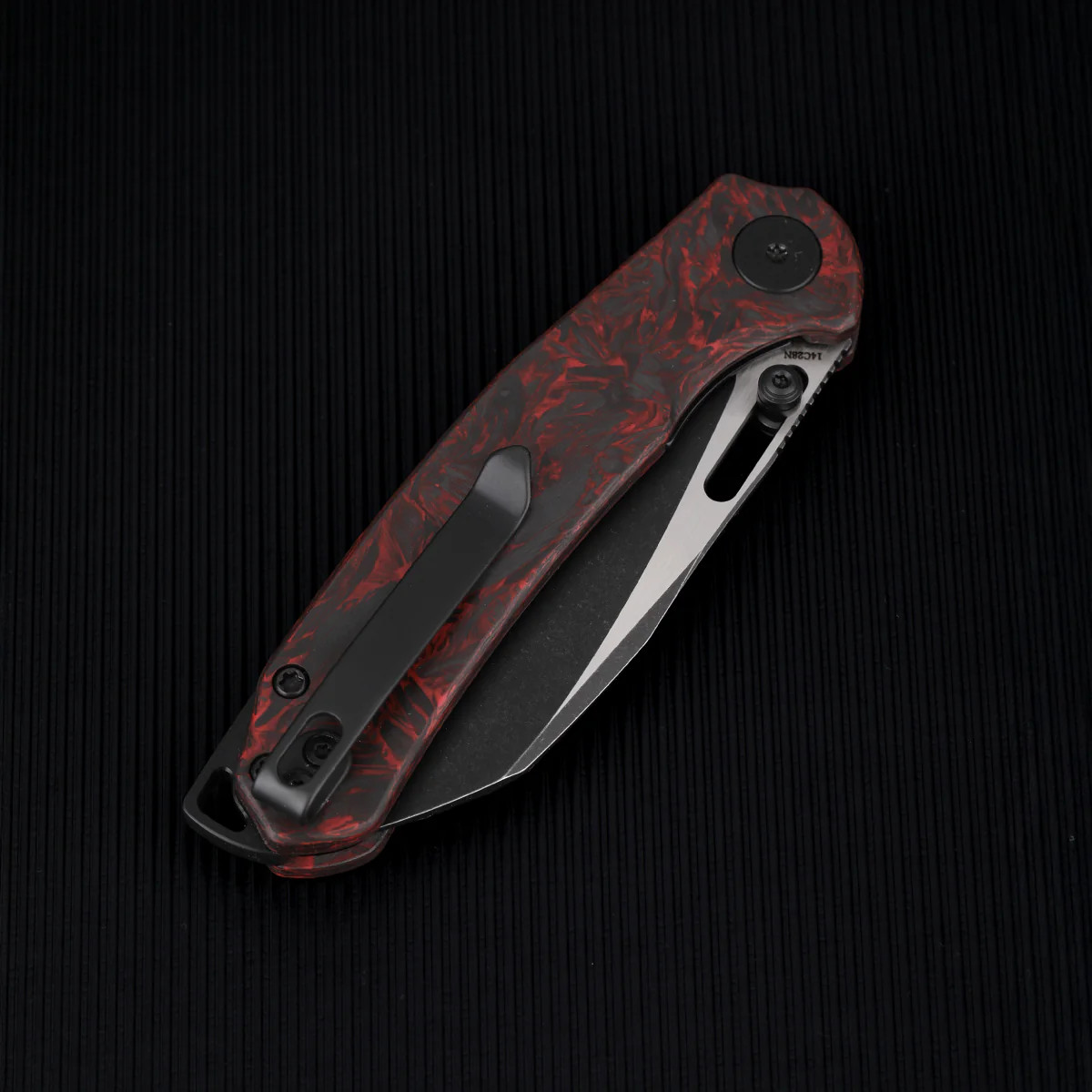 Wixco Wortex Folding Knife Black STN WSH 14C28N Blade Luminous Red