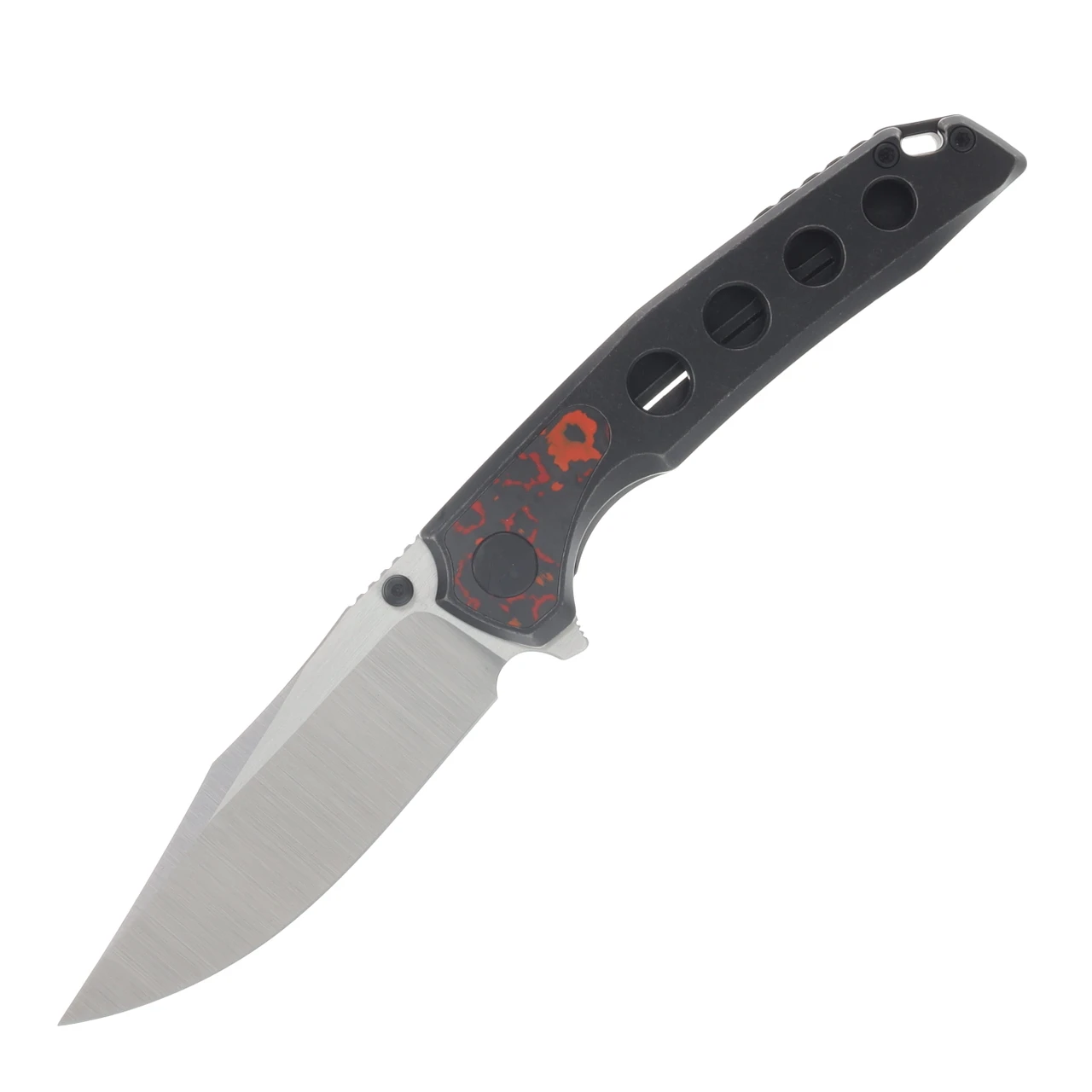 Ferramonster Valken Folder Belt Satin M390 Blade TI W/Mars FatCarbon Fiber Inlay Handle FM23005 - C