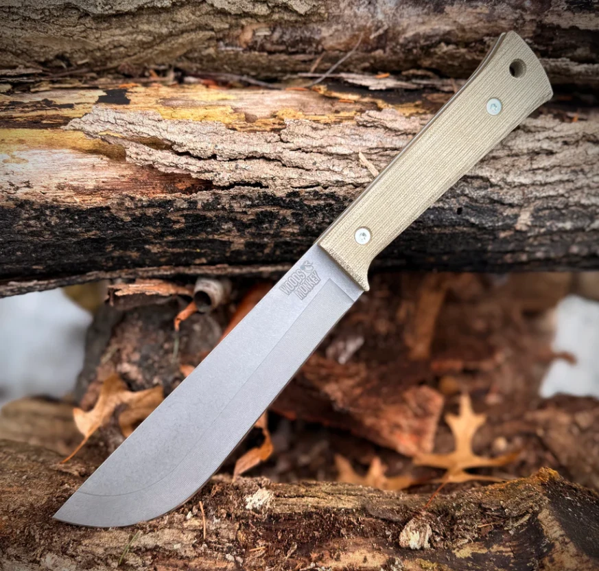 Woods Monkey Half/Chete Fixed Blade Knife Stonewash/Green Micarta HALFCHETE4