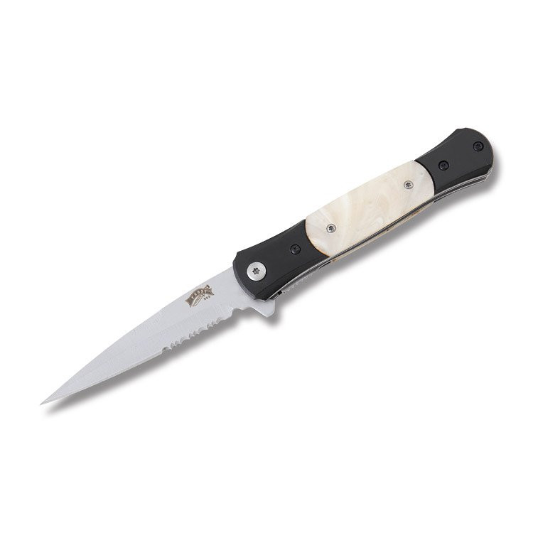 Frost Tactical Folding Knife Black and Pearl Stiletto Blade