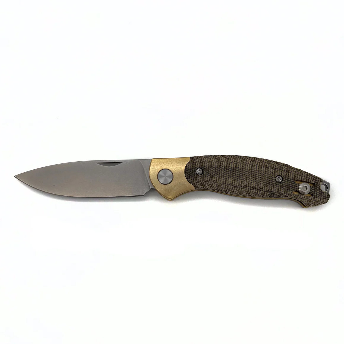GiantMouse ACE Farley V2 Folder Elmax Blade Green Canvas Micarta Brass Bolster  Handle GMFARLEY-BRASS-B-GRN