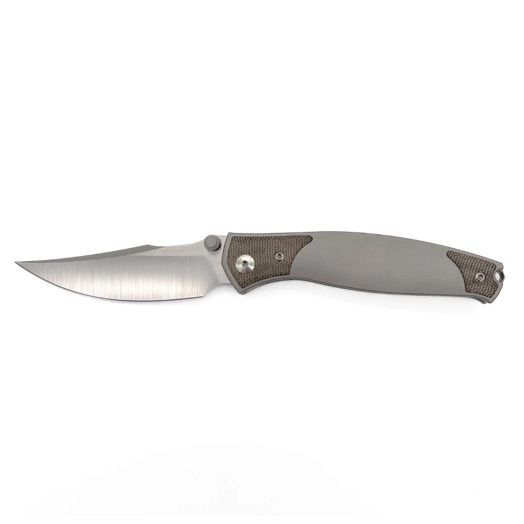 GiantMouse GM14 Folder Satin Uddeholm Vanax SuperClean Blade TI W/Green Canvas Micarta Inlays Handle GMGIANTMOUSE-GM14
