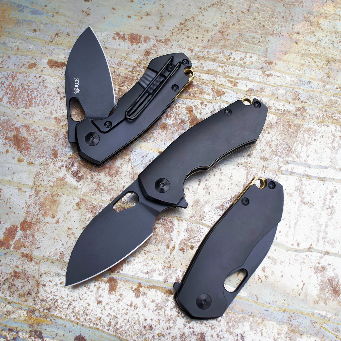 GiantMouse ACE Riv Framelock Folding Knife Black PVD M390 Blade Black TI Handle GMRIV-TI-BLACKOUT