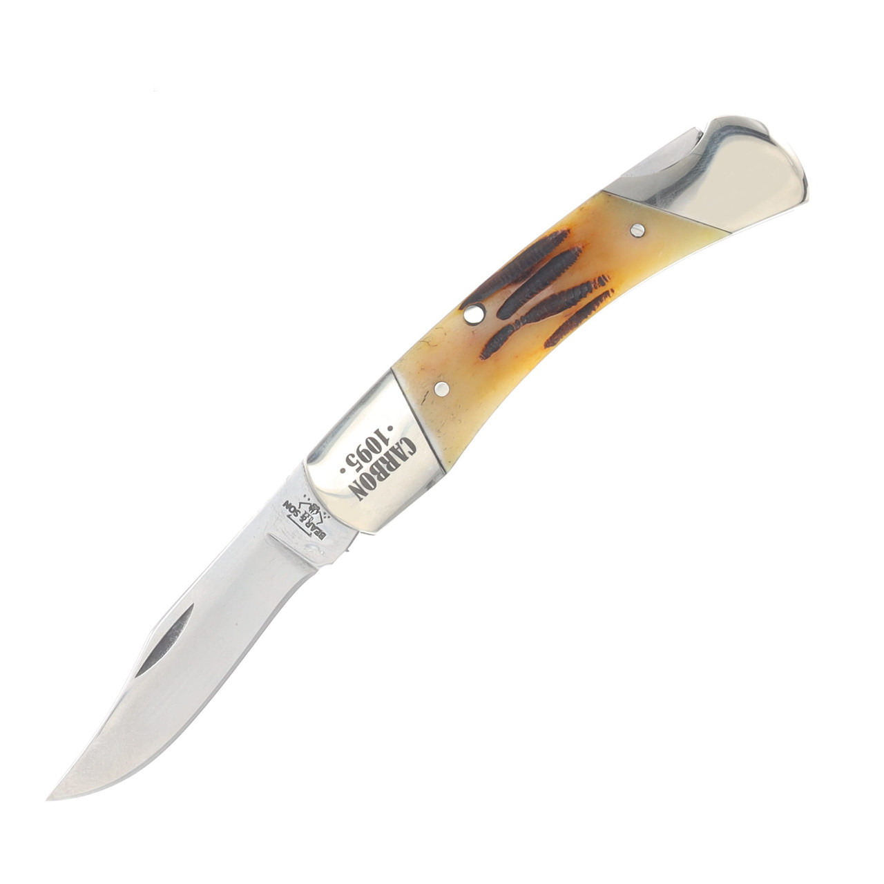 Bear & Son SMKW Exclusive Medium Lockback Folder Orange Sunset Bone 1095 Blade COSB05