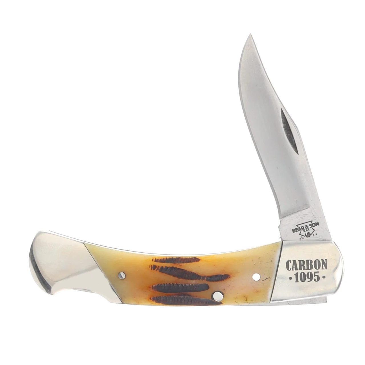 Bear & Son SMKW Exclusive Medium Lockback Folder Orange Sunset Bone 1095 Blade COSB05
