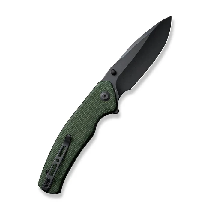 Sencut Slashkin Folding Knife Green Canvas Micarta Handle Black D2 Drop Point Blade S20066-3
