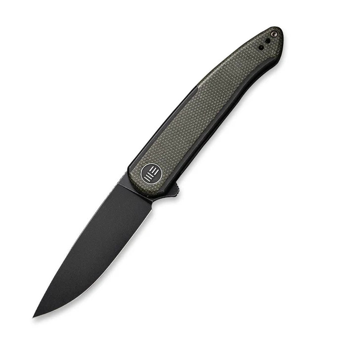 WE Knife Co Smooth Sentinel Folder Black TI Handle W/Green Micarta Inlay Black STN WSH 20CV Blade WE20043-4