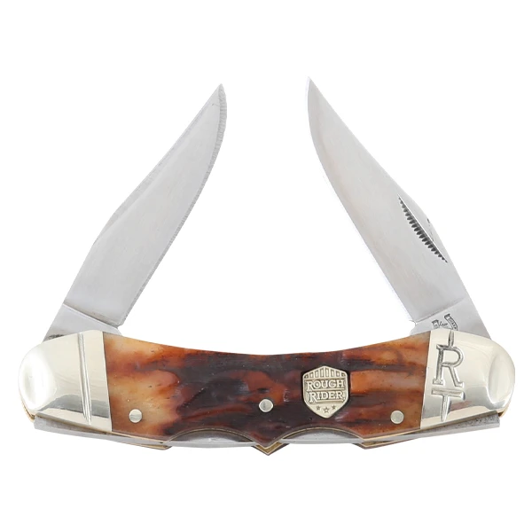 Rough Ryder Double Lockback Folding Knife Brown Stag Bone RR1798