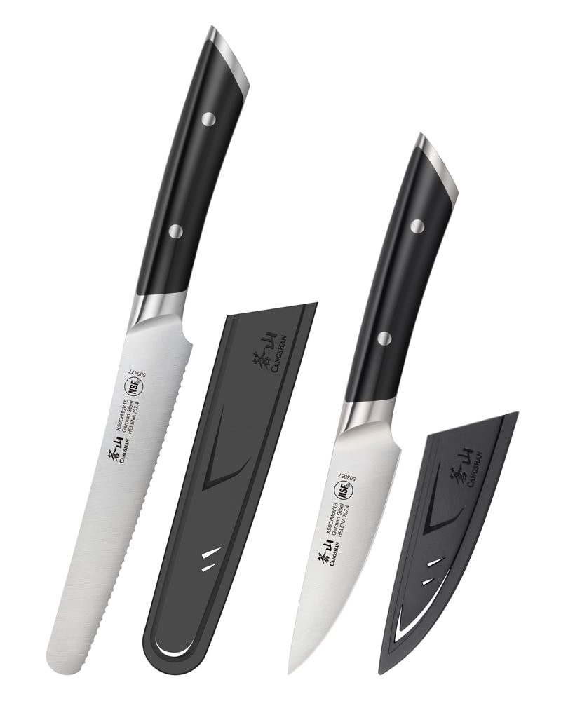 Cangshan Helena Series 5in Utility and 3.5in Paring Knife Set Black Handles 10301298