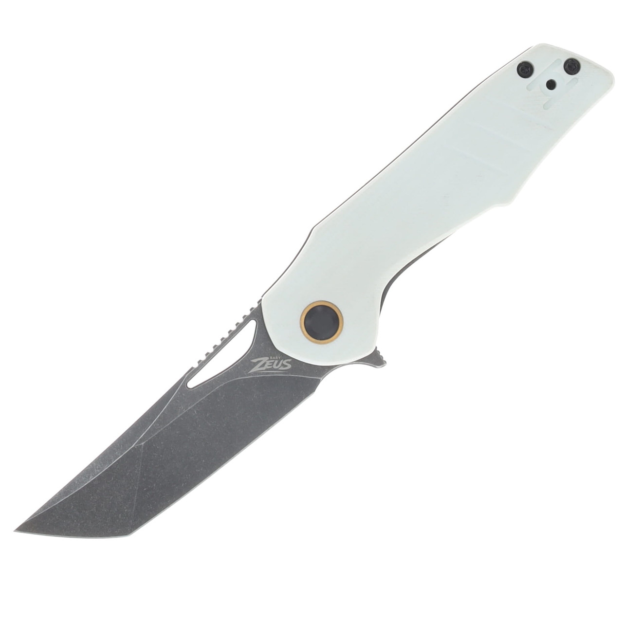 Grissom Knife and Tool Baby Zeus Linerlock Folding Knife Dark Stonewash/White G-10 GKTBZ-WG10-DSW