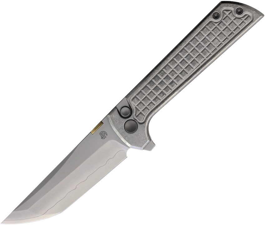 North Mountain Blade Chop 2 Button Lock Folder Silver Grid Titanium Handle NMB2406ICGSL