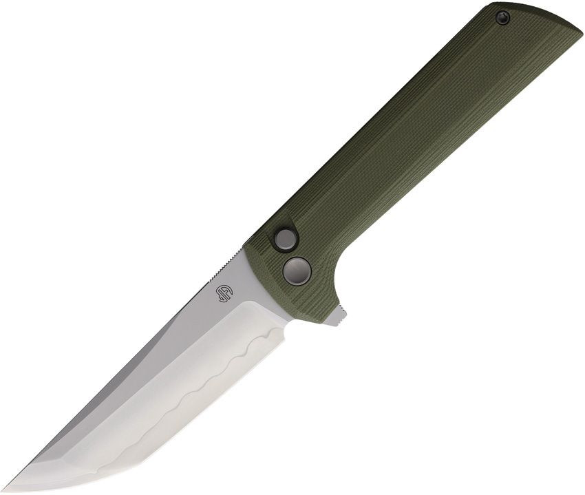 North Mountain Blade Chop 2 Button Lock Folder Green G-10 Handle Tanto Blade NMB2406G