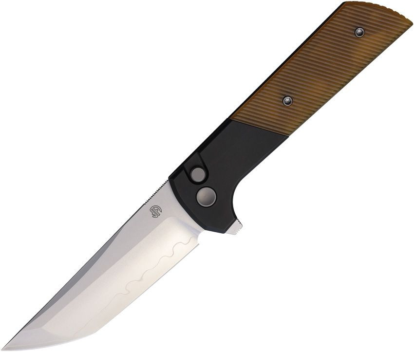 North Mountain Blade Chop 2 Button Lock Folder Amber Striped PEI Handle NMB2407PEIST