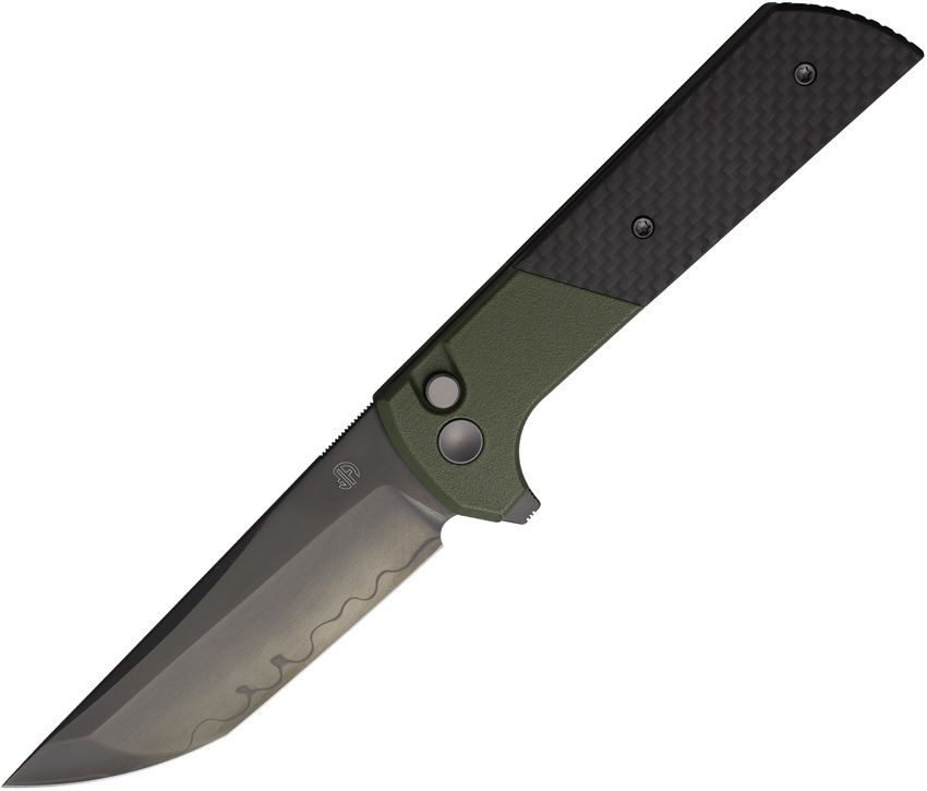 North Mountain Blade Chop 2 Button Lock Folder Carbon Fiber Handle Green Alum. Bolster NMB2407SGCFD