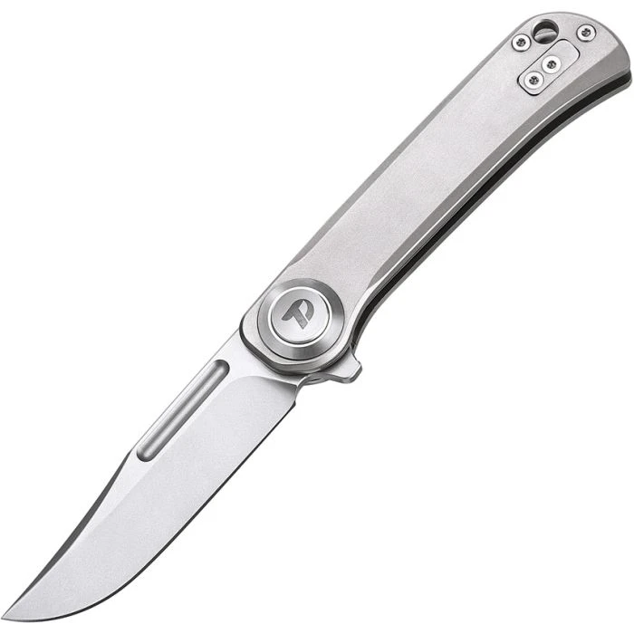 Dreamtech Button Lock Folding Knife Satin D2 Clip Point/Gray Titanium DTK4055TG