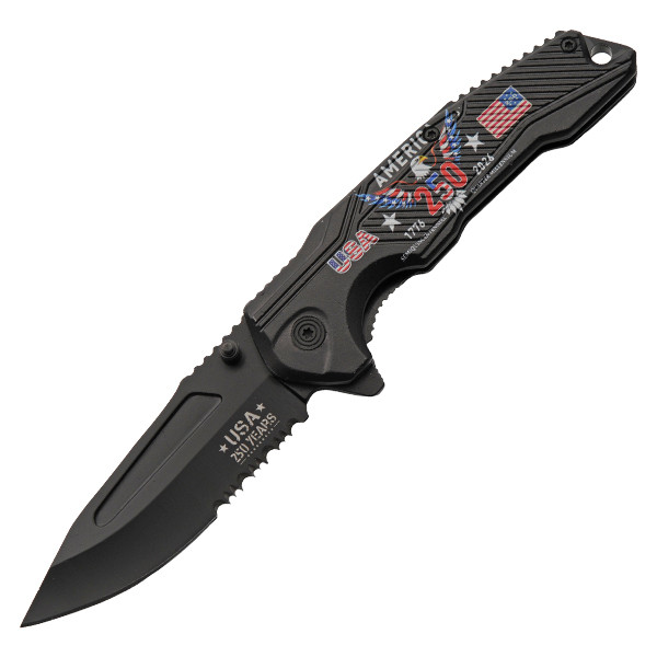 Szco USA 250th Anniversary Linerlock Folding Knife (Black) 300615BK